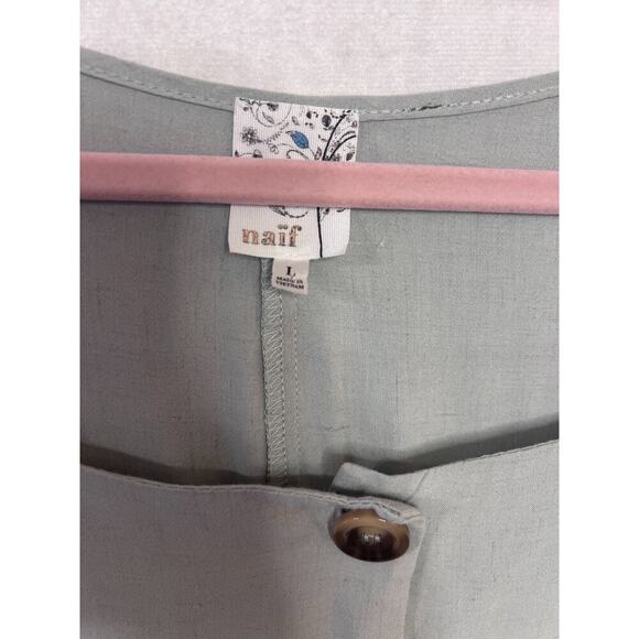 Naif Dress Big Buttons Size Large Green/Gray Color - Picture 3 of 5